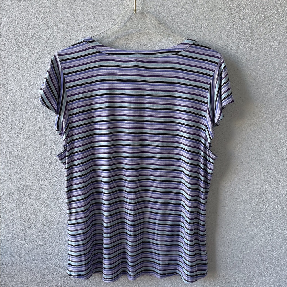 White House Black Market V Neck Flutter Sleeves XL Stripe Tee Casual Beach NWT - Picture 3 of 10